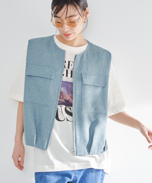 RONEL(ロネル)の「ツイードノースリーブブルゾン(その他アウター・レディース・ブラック/ライトブルー・S/M/L)」の2枚目の写真