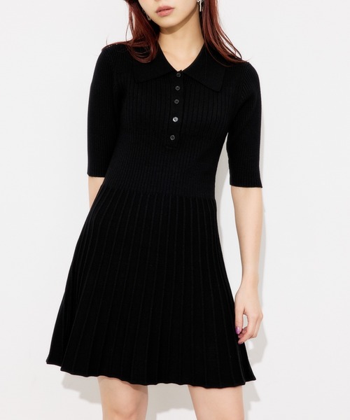 ジャケットワンピース バイカラー 襟付き プリーツ袖 ショート丈 COLLARED PLEATS HG S/OP カラード プリーツ ハイゲージ