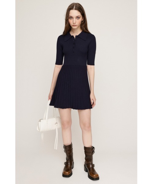 SLY バイカラーステッチ ショートワンピース スライ S ネイビー COLLARED PLEATS HG S/OP カラード プリーツ ハイゲージ