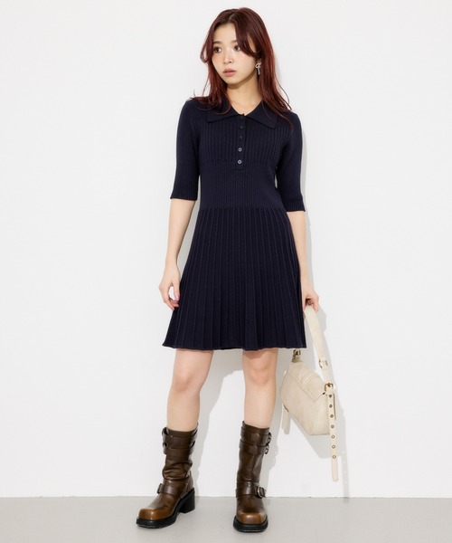 SLY（スライ）の「COLLARED PLEATS HG S/OP カラード プリーツ ハイゲージ ショートワンピース（ワンピース・レディース・ネイビー/ブラック/杢グレー・1/2）」の17枚目の写真