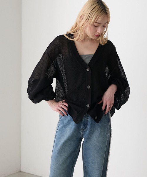 forksy.】シアー サマーニット オーバーサイズ カーディガン