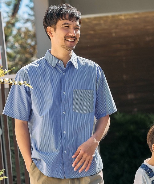 FOUND GOOD(ファウンドグッド)の「ストライプSSシャツ(シャツ/ブラウス・メンズ・ブラック/ホワイト系1/グレー系/ブルー系・XL/L/M)」の1枚目の写真