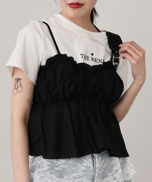 【順さま専用】リミフゥ　ビスチェ付きトップス ビスチェ風サテンドッキングトップス(KY-4287)