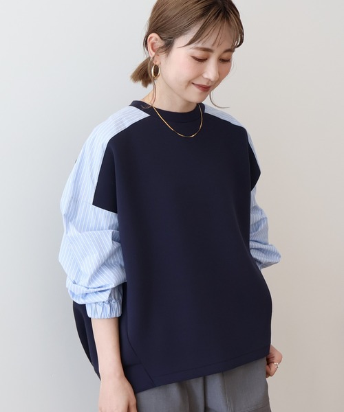 AMERICAN HOLIC（アメリカンホリック）の「異素材コクーンポンチプルオーバー（スウェット・レディース・ライトイエロー/ブラック/オフホワイト/ライトグレー/ネイビー・L/M）」の5枚目の写真