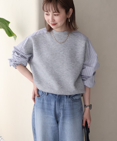 AMERICAN HOLIC（アメリカンホリック）の「異素材コクーンポンチプルオーバー（スウェット・レディース・ライトイエロー/ブラック/オフホワイト/ライトグレー/ネイビー・L/M）」の4枚目の写真