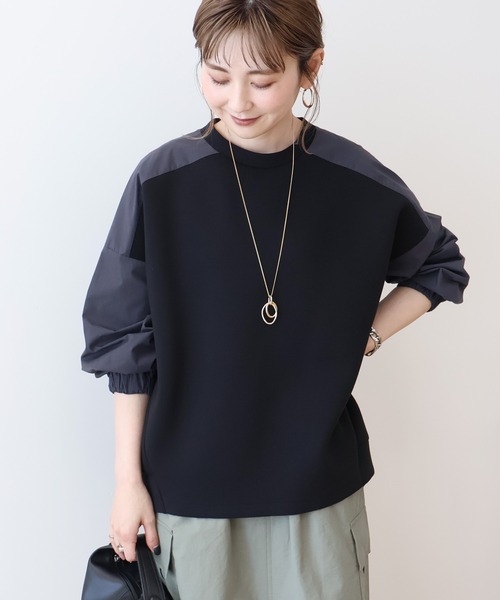 AMERICAN HOLIC（アメリカンホリック）の「異素材コクーンポンチプルオーバー（スウェット・レディース・ライトイエロー/ブラック/オフホワイト/ライトグレー/ネイビー・L/M）」の3枚目の写真