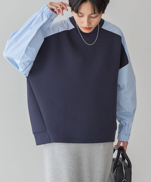 AMERICAN HOLIC（アメリカンホリック）の「異素材コクーンポンチプルオーバー（スウェット・レディース・ライトイエロー/ブラック/オフホワイト/ライトグレー/ネイビー・L/M）」の6枚目の写真