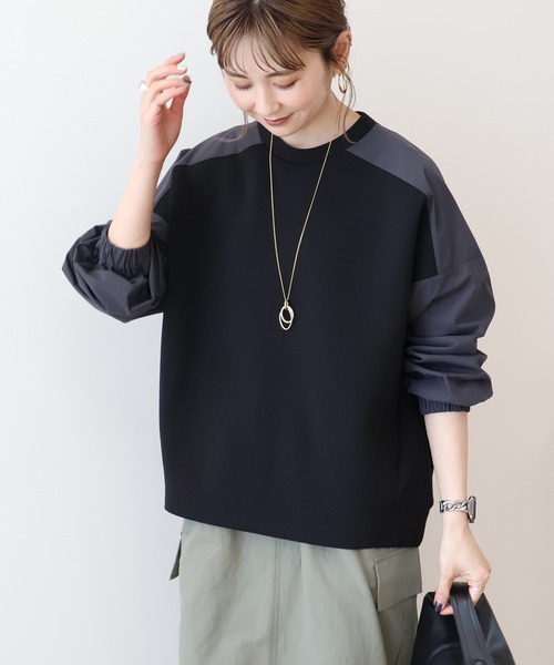 AMERICAN HOLIC（アメリカンホリック）の「異素材コクーンポンチプルオーバー（スウェット・レディース・ライトイエロー/ブラック/オフホワイト/ライトグレー/ネイビー・L/M）」の18枚目の写真