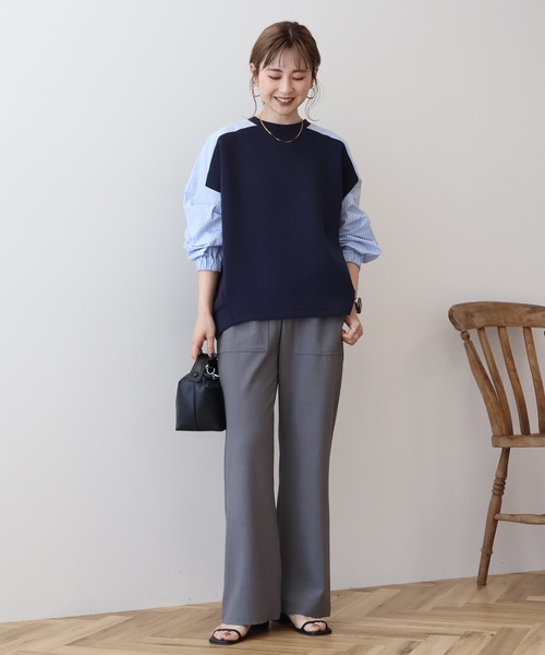 AMERICAN HOLIC（アメリカンホリック）の「異素材コクーンポンチプルオーバー（スウェット・レディース・ライトイエロー/ブラック/オフホワイト/ライトグレー/ネイビー・L/M）」の13枚目の写真