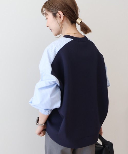 AMERICAN HOLIC（アメリカンホリック）の「異素材コクーンポンチプルオーバー（スウェット・レディース・ライトイエロー/ブラック/オフホワイト/ライトグレー/ネイビー・L/M）」の11枚目の写真