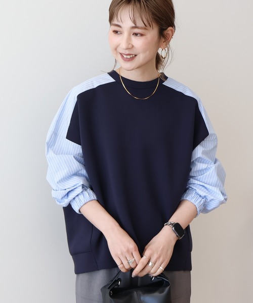 AMERICAN HOLIC（アメリカンホリック）の「異素材コクーンポンチプルオーバー（スウェット・レディース・ライトイエロー/ブラック/オフホワイト/ライトグレー/ネイビー・L/M）」の10枚目の写真