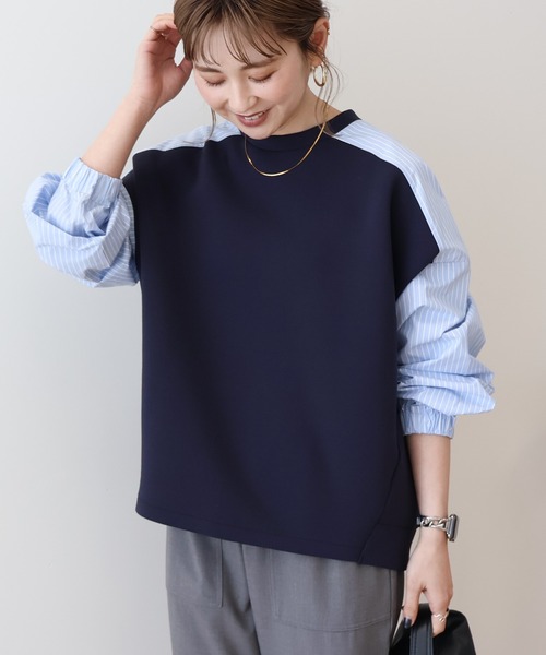 AMERICAN HOLIC（アメリカンホリック）の「異素材コクーンポンチプルオーバー（スウェット・レディース・ライトイエロー/ブラック/オフホワイト/ライトグレー/ネイビー・L/M）」の9枚目の写真