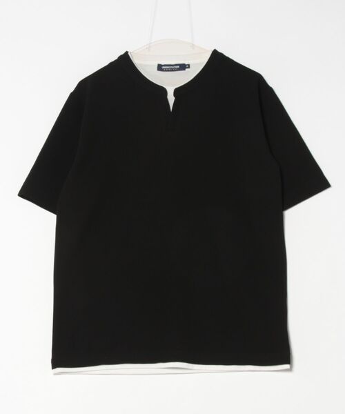 UNION STATION(ユニオンステーション)の「ふくれジャガード フェイクレイヤードキーネックT(Tシャツ/カットソー・メンズ・グレイッシュベージュ/ブラック/ブルー/ネイビー/ホワイト・M/L/LL)」の2枚目の写真