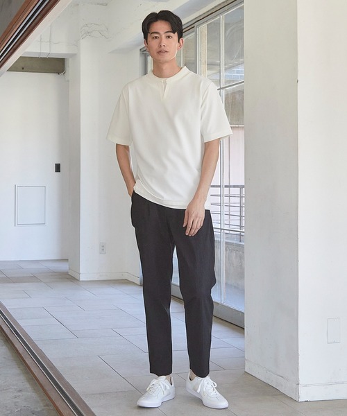 UNION STATION(ユニオンステーション)の「ふくれジャガード フェイクレイヤードキーネックT(Tシャツ/カットソー・メンズ・グレイッシュベージュ/ブラック/ブルー/ネイビー/ホワイト・M/L/LL)」の10枚目の写真