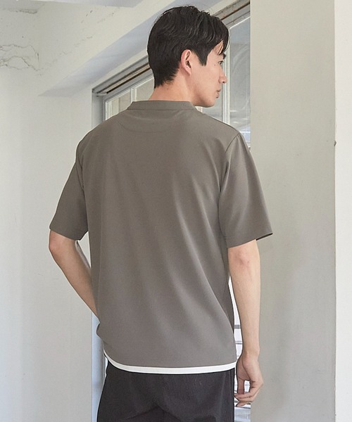 UNION STATION(ユニオンステーション)の「ふくれジャガード フェイクレイヤードキーネックT(Tシャツ/カットソー・メンズ・グレイッシュベージュ/ブラック/ブルー/ネイビー/ホワイト・M/L/LL)」の13枚目の写真