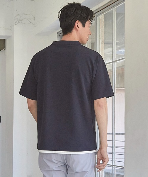 UNION STATION(ユニオンステーション)の「ふくれジャガード フェイクレイヤードキーネックT(Tシャツ/カットソー・メンズ・グレイッシュベージュ/ブラック/ブルー/ネイビー/ホワイト・M/L/LL)」の18枚目の写真