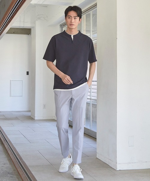 UNION STATION(ユニオンステーション)の「ふくれジャガード フェイクレイヤードキーネックT(Tシャツ/カットソー・メンズ・グレイッシュベージュ/ブラック/ブルー/ネイビー/ホワイト・M/L/LL)」の22枚目の写真