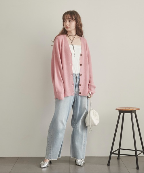 ANGIE（アンジー）の「ニットカーディガン（カーディガン/ボレロ・レディース・ライム・FREE）」の4枚目の写真