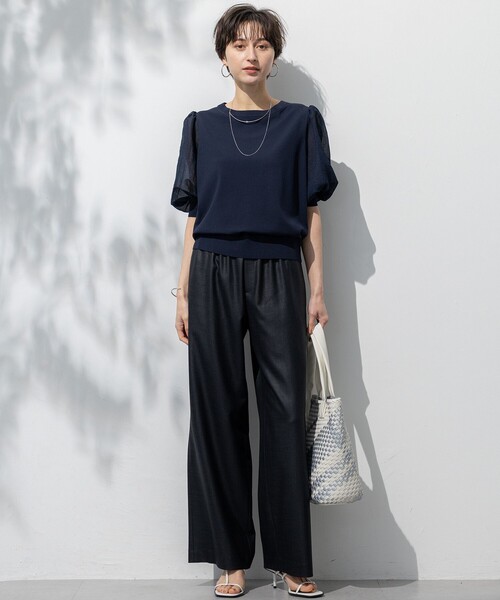 23区 S(ニジュウサンクチイサイサイズ)の「【洗える】シアーチェッククロスコンビ ニット(ニット/セーター・レディース・ブラック系/ホワイト系/ネイビー系・32)」の8枚目の写真