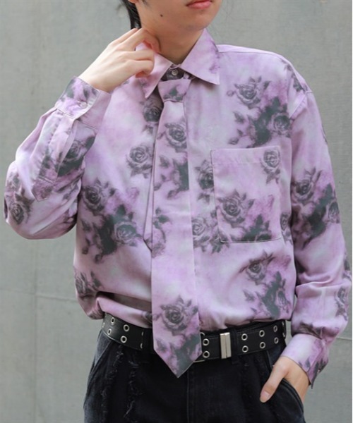 AXES-X(アクシーズエックス)の「タイ付ボカシローズシャツ(シャツ/ブラウス・メンズ・パープル/グレー/ピンク・MEDIUM/LARGE/X-LARGE)」の4枚目の写真