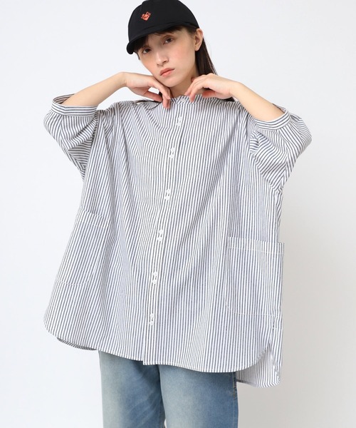 URCH RNA(アーチ アールエヌエー)の「B2878 アトリエチュニックハーフスリーブシャツ2(シャツ/ブラウス・レディース・ベージュ系その他/ホワイト×ブラック/ピンク/ホワイト/オフホワイト/ブルー系その他/ミント・FREE)」の4枚目の写真