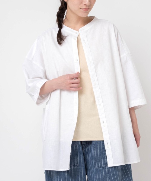 URCH RNA(アーチ アールエヌエー)の「B2878 アトリエチュニックハーフスリーブシャツ2(シャツ/ブラウス・レディース・ベージュ系その他/ホワイト×ブラック/ピンク/ホワイト/オフホワイト/ブルー系その他/ミント・FREE)」の3枚目の写真