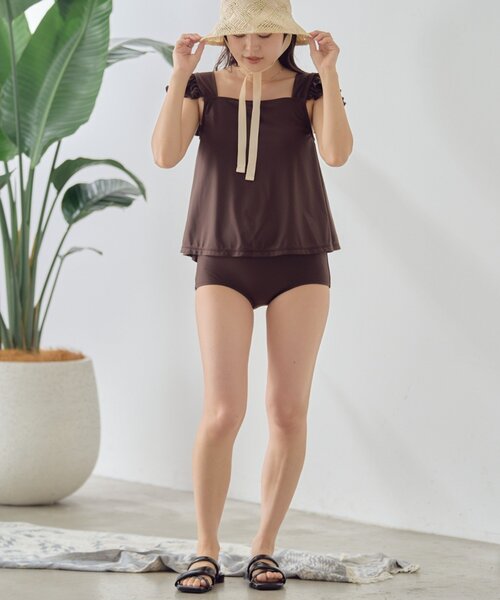 CIAOPANIC TYPY(チャオパニックティピー)の「【WEB限定】ショルダーフリル水着2点セット(水着・レディース・カーキ/チャコールグレー/ブラウン・MEDIUM/LARGE/X-LARGE)」の12枚目の写真