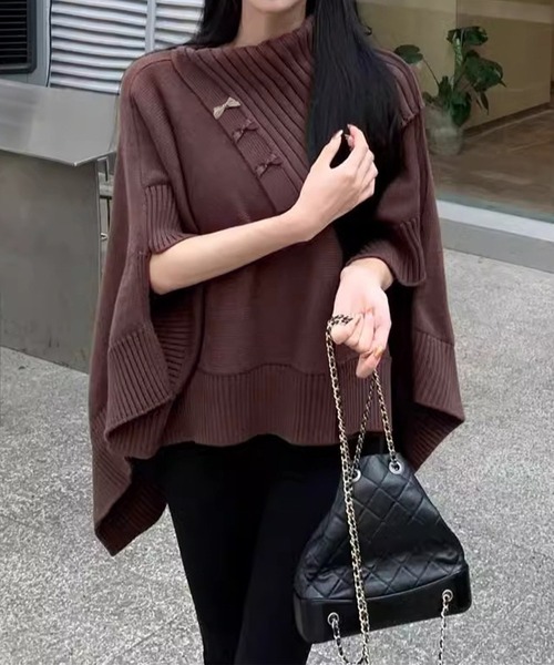 Jasmine Grandiflorum(ジャスミングランディフローラム)の「【Jasmine】アシンメトリーケープデザインニット(ポンチョ・レディース・チョコ/ライトベージュ/ピンク・FREE)」の19枚目の写真