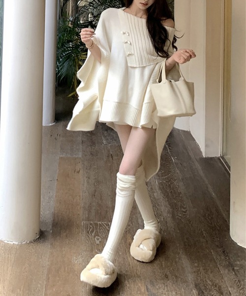 Jasmine Grandiflorum(ジャスミングランディフローラム)の「【Jasmine】アシンメトリーケープデザインニット(ポンチョ・レディース・チョコ/ライトベージュ/ピンク・FREE)」の22枚目の写真