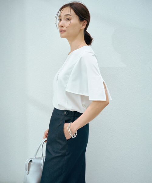 J.PRESS(ジェイプレス)の「【洗える・接触冷感】プレーティングジャージー ケープ風 カットソー(Tシャツ/カットソー・レディース・ホワイト系/スカイブルー系/ベージュ系/ブラック系・T15/T13)」の6枚目の写真