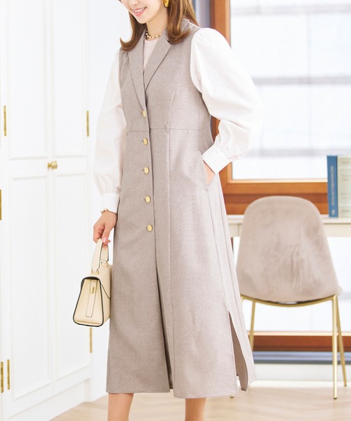 ベスト ジレ トレンチ風 ロング ワンピース ＆ ジレ Prima Scherrer レディース トレンチ風 ロング ワンピース & ジレ Prima Scherrer（ベスト