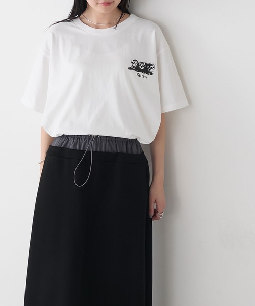 forksy.(フォルクシー)の「【forksy.】アソート キャットプリント 半袖Tシャツ(Tシャツ/カットソー・レディース・ライトピンク/ブラック/ホワイト/ライトグレー・FREE)」の2枚目の写真