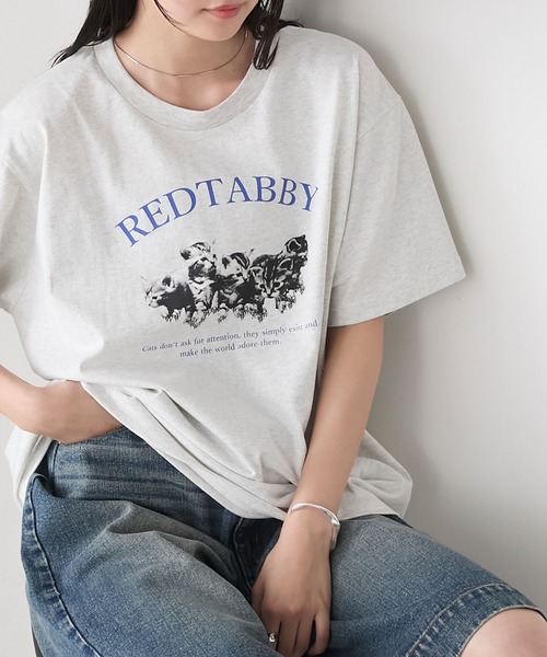 forksy.(フォルクシー)の「【forksy.】アソート キャットプリント 半袖Tシャツ(Tシャツ/カットソー・レディース・ライトピンク/ブラック/ホワイト/ライトグレー・FREE)」の3枚目の写真