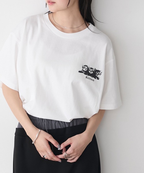 forksy.(フォルクシー)の「【forksy.】アソート キャットプリント 半袖Tシャツ(Tシャツ/カットソー・レディース・ライトピンク/ブラック/ホワイト/ライトグレー・FREE)」の16枚目の写真