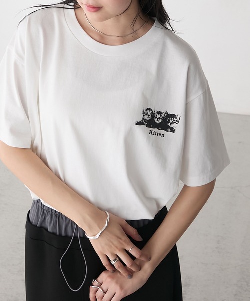 forksy.(フォルクシー)の「【forksy.】アソート キャットプリント 半袖Tシャツ(Tシャツ/カットソー・レディース・ライトピンク/ブラック/ホワイト/ライトグレー・FREE)」の21枚目の写真