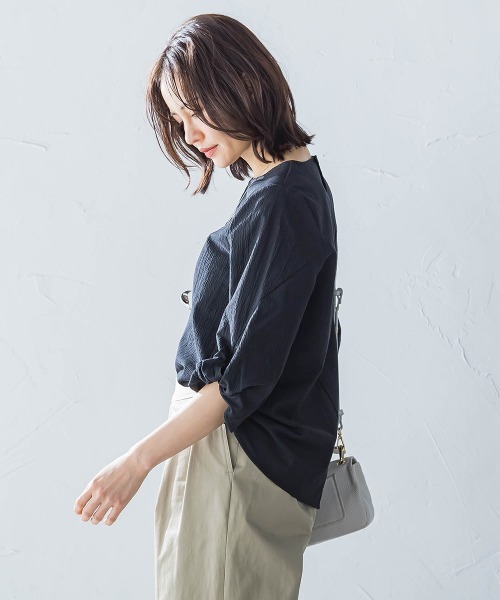 セール】フォルムスリーブVネックカットソー≪洗濯機で洗える≫（T