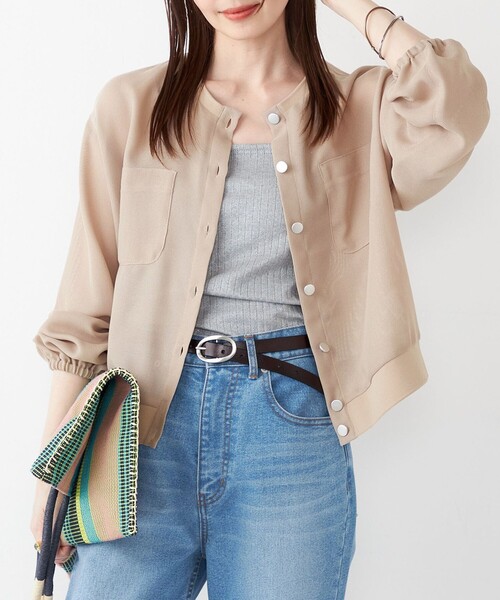 SHIPS Colors（シップス カラーズ）の「SHIPS Colors:〈手洗い可能〉メッシュ ノーカラー ハオリ 2◇（ブルゾン・レディース・グリーン/ベージュ/ネイビー/ダークグリーン/オフホワイト/ブラウン/ダークブルー/ホワイト・ONE SIZE）」の4枚目の写真