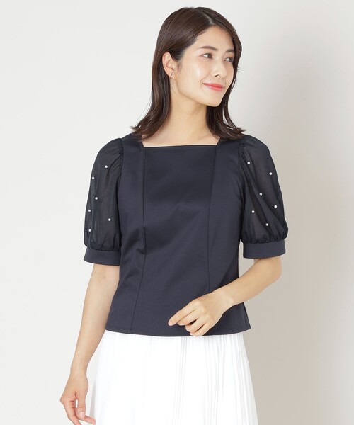 TO BE CHIC カットソー TO BE CHIC tシャツ リボンネック スリーブコンビカットソー