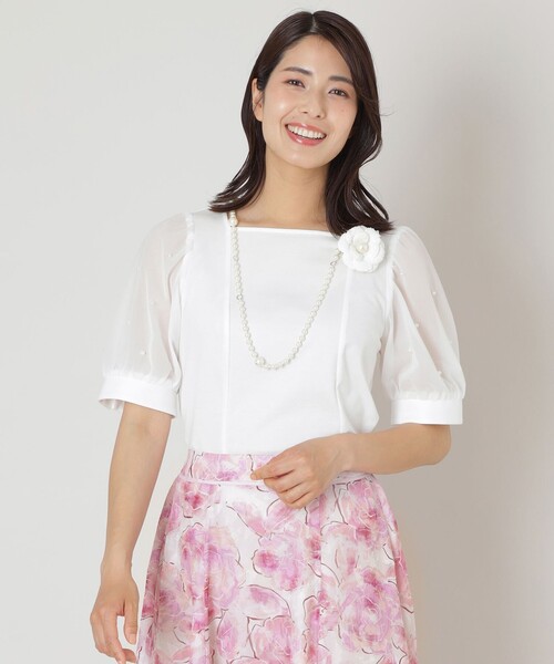 TO BE CHIC カットソー TO BE CHIC tシャツ リボンネック スリーブコンビカットソー