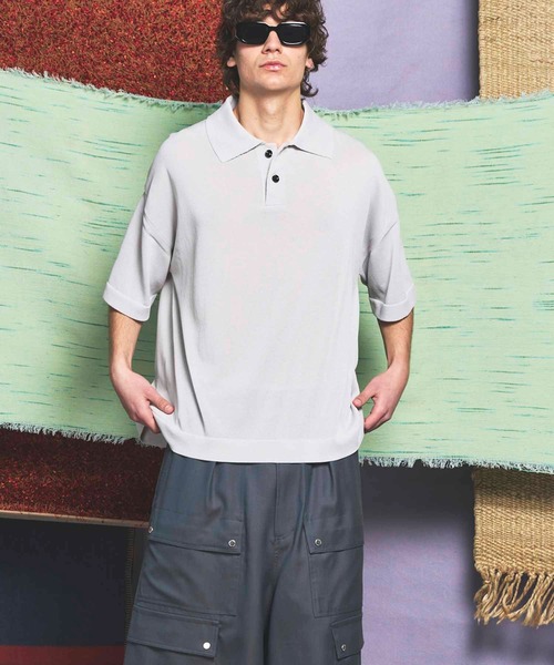 本日限定 メゾンスペシャル ダメージニットポロシャツ ライムグリーン 02新品 OUTLAST Prime-Over Crew Neck Knit Polo Shirt