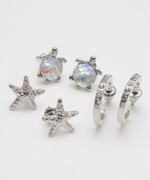 AMINA COLLECTION(アミナコレクション)の「Kahiko/カヒコ ピアス ホヌスタフィー 3組セット 4CBZ5102(ピアス(両耳用)・レディース・シルバー/ゴールド・FREE)」の1枚目の写真