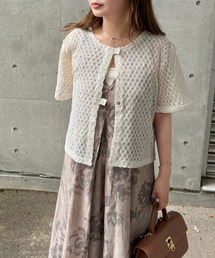 openwork front button cardigan /透かし編み フロント ボタン 半袖 カーディガン