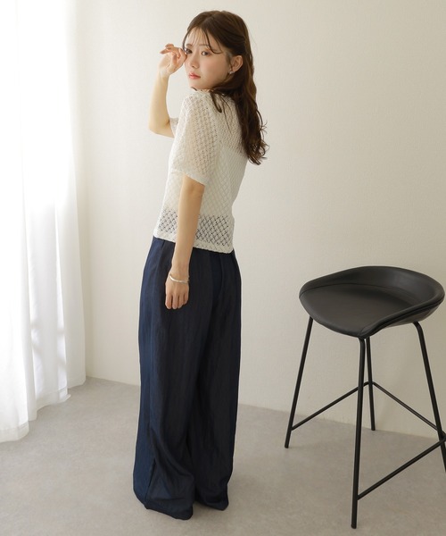 LAULEN(ローレン)の「openwork front button cardigan /透かし編み フロント ボタン 半袖 カーディガン(カーディガン/ボレロ・レディース・アイボリー/ホワイト・FREE)」の4枚目の写真