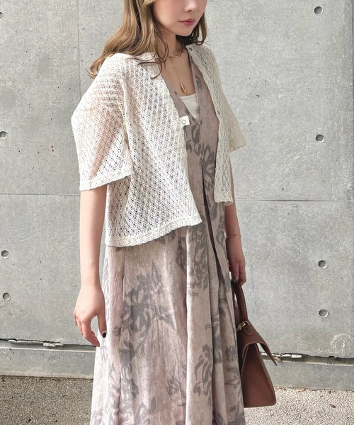 LAULEN(ローレン)の「openwork front button cardigan /透かし編み フロント ボタン 半袖 カーディガン(カーディガン/ボレロ・レディース・アイボリー/ホワイト・FREE)」の7枚目の写真