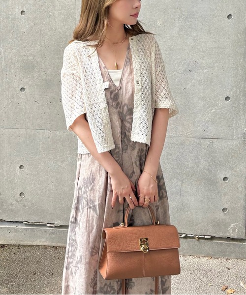 LAULEN(ローレン)の「openwork front button cardigan /透かし編み フロント ボタン 半袖 カーディガン(カーディガン/ボレロ・レディース・アイボリー/ホワイト・FREE)」の8枚目の写真
