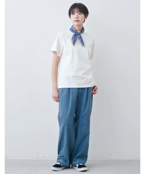 THREE FIFTY STANDARD（スリーフィフティースタンダード）の「ＴＨＲＥＥ　ＦＩＦＴＹ　ＳＴＡＮＤＡＲＤ　シルキーな肌ざわりのベーシックなＴシャツ（Tシャツ/カットソー・レディース・ライトブルーグレー/ネイビー/オフホワイト・M/L/LL）」の6枚目の写真