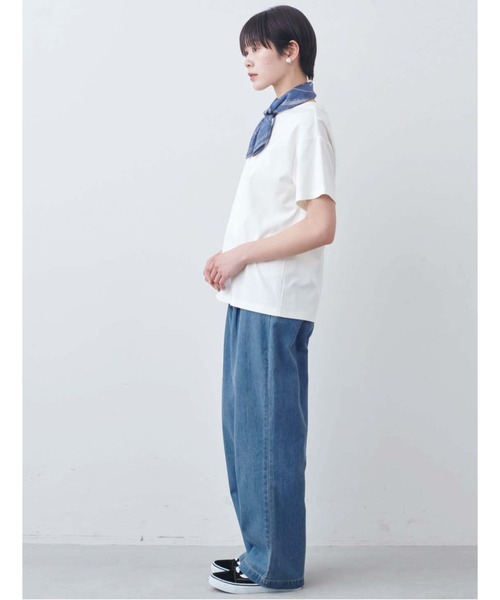 THREE FIFTY STANDARD（スリーフィフティースタンダード）の「ＴＨＲＥＥ　ＦＩＦＴＹ　ＳＴＡＮＤＡＲＤ　シルキーな肌ざわりのベーシックなＴシャツ（Tシャツ/カットソー・レディース・ライトブルーグレー/ネイビー/オフホワイト・M/L/LL）」の7枚目の写真