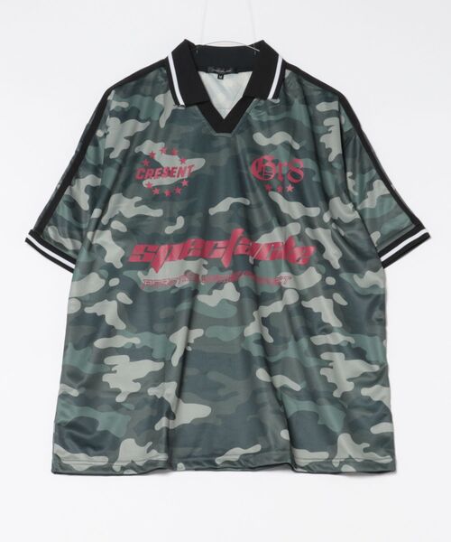 CONTACT(コンタクト)の「【CONTACT】総柄サッカーデザインTシャツ 215534 WINS(Tシャツ/カットソー・メンズ・レッド/ホワイト×ブルー/カーキ/チャコールグレー・M/L)」の1枚目の写真