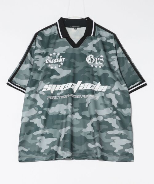 CONTACT(コンタクト)の「【CONTACT】総柄サッカーデザインTシャツ 215534 WINS(Tシャツ/カットソー・メンズ・レッド/ホワイト×ブルー/カーキ/チャコールグレー・M/L)」の3枚目の写真