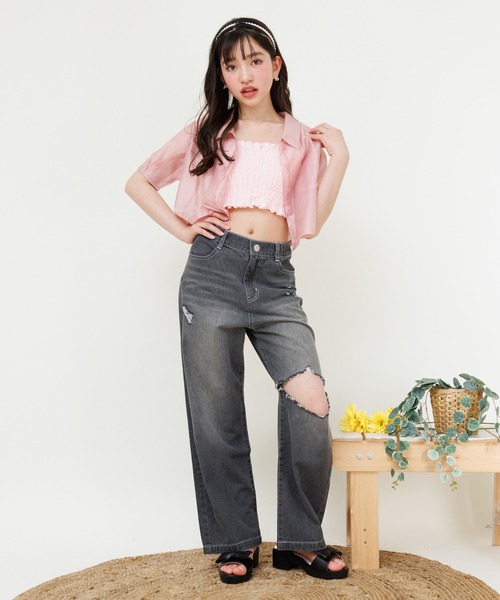 PINKHUNT(ピンクハント)の「PINKHUNT ピンクハント シャーリング キャミソール付きシアーシャツ 0696K(シャツ/ブラウス・キッズ・ベビーピンク/ホワイト・120cm/130cm/140cm/150cm/160cm)」の11枚目の写真